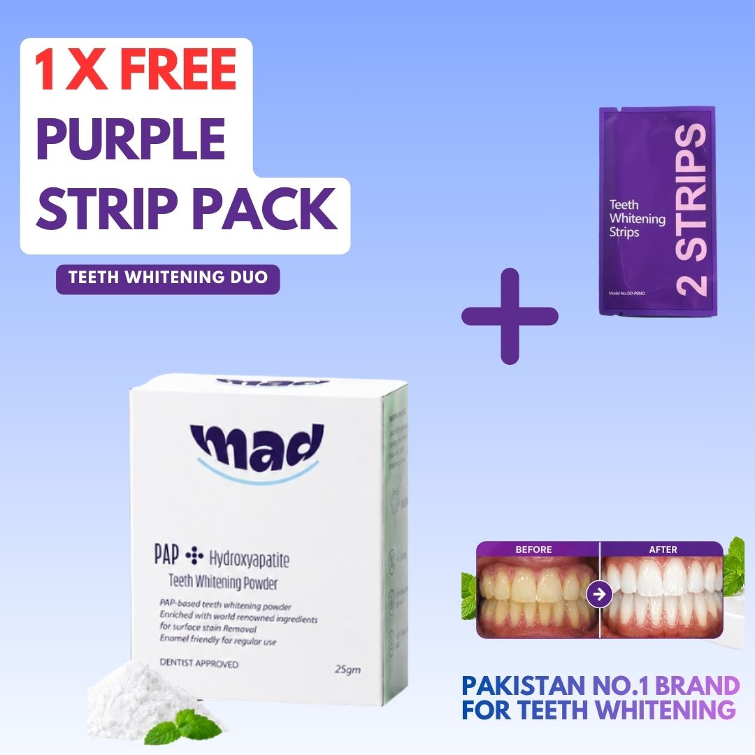 MAD Dental Best Seller Whitening Powder + FREE Purple Colour Corrector Strip (10 Lac+ Orders Dispatched 🏆)