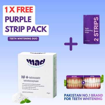 MAD Dental Best Seller Whitening Powder + FREE Purple Colour Corrector Strip (10 Lac+ Orders Dispatched 🏆)