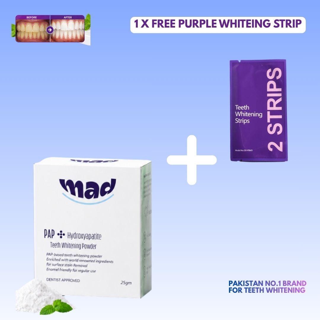 MAD Dental Best Seller Whitening Powder + FREE Purple Colour Corrector Strip (15 Lac+ Orders Dispatched 🏆)